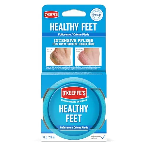 O'Keeffe's Healthy Feet Tiegel, 91 g – Fußcreme für sehr trockene Haut, rissige Fersen und Füße | Erhöht sofort den Feuchtigkeitsgehalt, bildet eine Schutzschicht und verhindert Feuchtigkeitsverlust