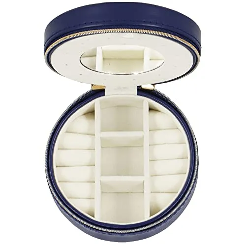 SPRINGOS Runde Schmuckschatulle Schmuckdose Schmuckbox mit Spiegel Reißverschluss 11 x 5 cm Kunstleder