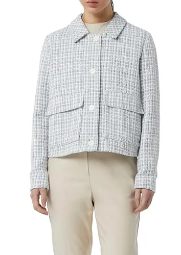 comma Kurze Tweed-Jacke blassblau mit aufgesetzten Taschen