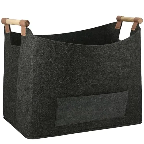 GILDE Kaminholzkorb groß aus robustem Filz - Holzkörbe – Praktischer Brennholzkorb mit 60 Liter Volumen, seitlichem Fach für Zubehör und schützenden Eigenschaften für Böden.