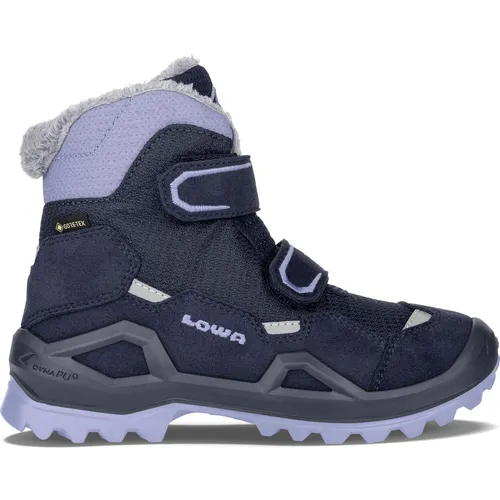 Lowa Milo Evo Gtx Mid Jr 9638 Navy/Lavendel 27 - Wasserdichte Kinder Winterstiefeletten mit GORE-TEX-Membran, flexible DYNAPU®-Zwischensohle und praktischen Klettverschlüssen für einfachen Einstieg - ideal für Schnee und kaltes Wetter.