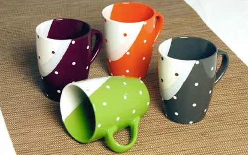 Kaffeebecher  4er Set Stoneware Dekor Dots