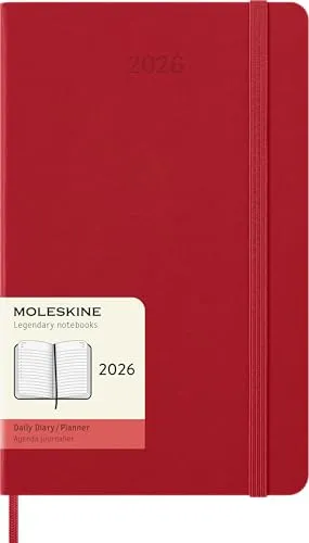 Moleskine 12 Monate Tageskalender 2026, Large/A5 - Sonstiges: 1 Tag = 1 Seite, fester Einband in Scharlachrot, ideal für ausführliche Notizen und Planung.