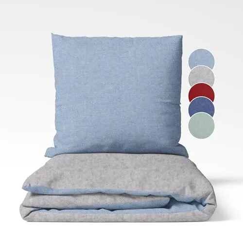 sleepling Biber Bettwäsche, Feinbiber 155 x 220 cm, Wendebettwäsche hellblau-hellgrau, 1 Bettbezug und 1 Kissenbezug 80 x 80 cm, Ökotex, waschbar bis 60 Grad