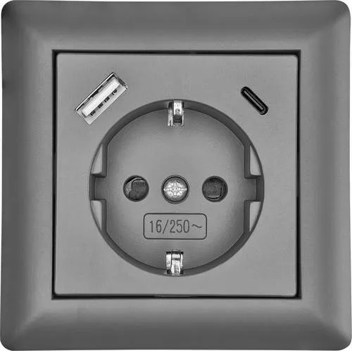 LEDmaxx USB2203 Schutzkontakt-Steckdose Anthrazit - Steckdose mit 2x USB Typ A, ideal für moderne Haushalte, die eine praktische und platzsparende Lösung für das Laden von Geräten suchen.