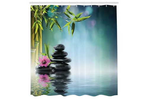Abakuhaus Duschvorhang Moderner Digitaldruck mit 12 Haken auf Stoff Wasser Resistent Breite 175 cm, Höhe 180 cm, Zen Garten Blume Spa Steine