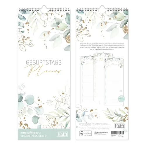 Geburtstagsplaner / Wandkalender / Kompakt 30x12 cm / Blattgold / Häfft-Verlag