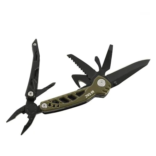 M-Tac Multitool Type 2 – 11-in-1 Multifunktionswerkzeug mit Messer (70 mm), Kombizange, Schraubendreher, Flaschenöffner & Outdoor & Survival Tool, Green/Black