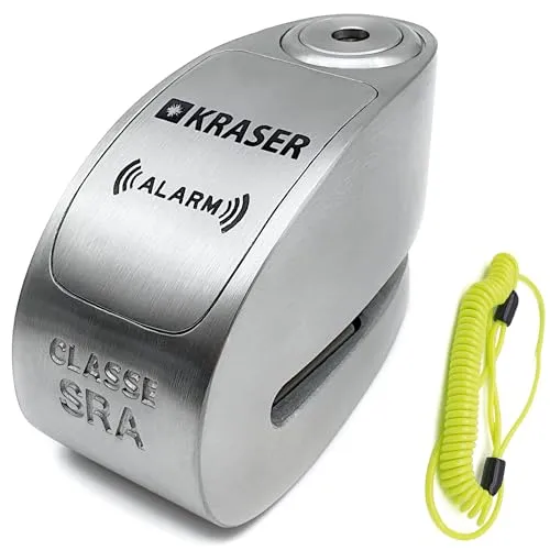 KRASER KR10S Motorrad Alarm Vorhängeschloss, 120dB Double Lock Anti-Diebstahl Bike Disc Clip mit Warnschutz Motorrad Bike Scooter Lock Discs, Edelstahl, ø10mm