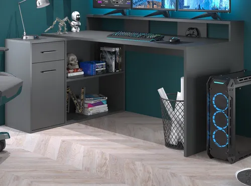 trendteam Schreibtisch Gamer - Flexibel und Modern - Vielseitiger Schreibtisch für Gamer mit 4 Stellvarianten. Robuste Melaminoberfläche, modernes Design und praktischer Stauraum machen ihn zum idealen Arbeitsplatz.