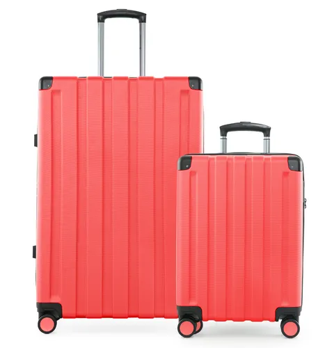 Q-Damm - 2er Koffer-Set, großer Koffer XL Extension + Kabinenkoffer Flugzeug Bordkoffer + Check-In Rollkoffer, Trolleys mit Doppel-Rollen, TSA,Korall