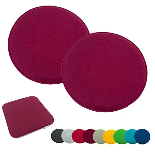 heimtexland ® 2er Pack Sitzkissen Filz Stuhlkissen Bodenkissen Polster Stuhlauflage Indoor Outdoor Kissen rund Typ631 Filzkissen Bordeaux rot 35x35 cm 2 Stück