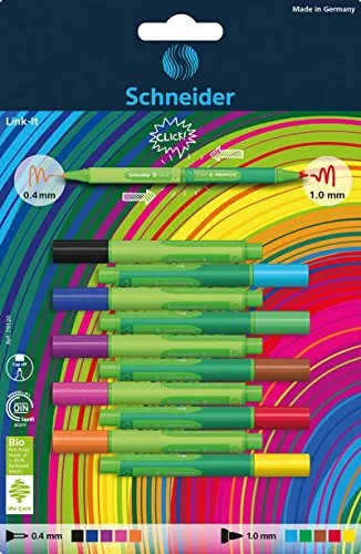 Schneider Link-It Fasermaler und Fineliner (mit 1,0 mm bzw. 0,4 mm Strichstärke, zusammenstecken und beliebig kombinieren) 10er Set