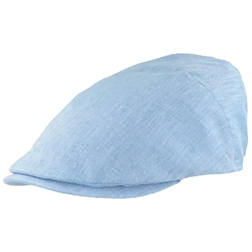 Breiter Herren Schiebermütze Flatcap, Schirmmütze 100% Leinen, Futter 100% Baumwolle Leicht & Bequem Hellblau meliert 65