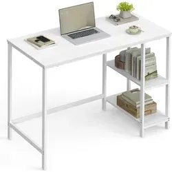 Vasagle Schreibtisch Computertisch 100cm – Weiß mit 2 Ablagen