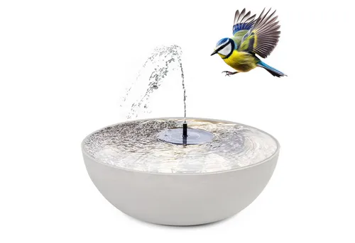 matches21 HOME & HOBBY Wasserspiel Outdoor Solar Brunnen Set 45cm, (2 tlg), Tiefe Schale in grau als Garten-Brunnen