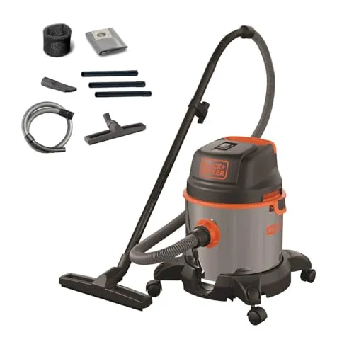 BLACK+DECKER Nass und Trockensauger BXVC20XE (1400 W, 20 Liter) - Bodenstaubsauger mit 20 Liter Behälter, ideal für Nass- und Trockensaugen. Robuster Edelstahl und Blasfunktion sorgen für vielseitige Einsatzmöglichkeiten.