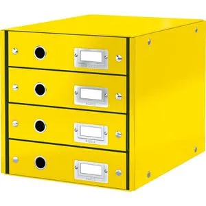 LEITZ Schubladenbox Click & Store gelb 60490016 - Diverse, praktische 4-Schubladen-Box für DIN A4 Unterlagen, elegant in Gelb für eine ordentliche Schreibtischumgebung.