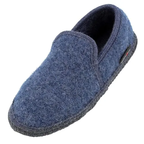 HAFLINGER Loafer Pantoffel Slipper aus Wolle Hausschuh unisex Blau (Jeans 72), Gr. 37