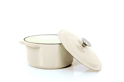 Gusseisener Koch- Schmortopf mit Deckel creme - 35 l Volumen, hochwertige Emaille-Beschichtung für gleichmäßige Wärmeverteilung und perfekte Ergebnisse