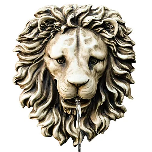 Köhko Wasserspeier Löwenkopf - Hochwertige Wanddekoration - Wasserspeier aus robustem Polyresin mit beeindruckendem Löwenkopf-Design, witterungsbeständig und ideal für Garten und Terrasse. Maße: ca. B32 x H37 x T13 cm.