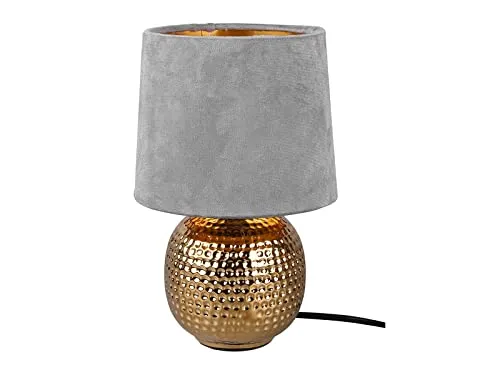 LED Tischleuchte im Landhausstil Grau/Gold mit Samtschirm - Moderne LED Tischleuchte im Retro-Design, ideal für Schlafzimmer oder Wohnzimmer. Der Samtschirm sorgt für warmes Licht und angenehme Atmosphäre. Inklusive dimmbarem LED Leuchtmittel für individuellen Lichtkomfort.