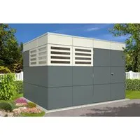 Skan Holz Gartenhaus Perth 4 - Modernes Holz-Gartenhaus in Schiefergrau - Holz-Gartenhaus mit 8,5 m² Grundfläche, breitem Eingang und stabiler Konstruktion. Ideal zur Aufbewahrung von Gartenutensilien und Möbeln, schützt vor Witterungseinflüssen.