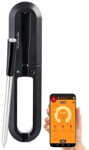 Rosenstein & Söhne Kabelloses Backofenthermometer - Bratenthermometer mit Bluetooth-App für Grill und Ofen • Exakte Garraum- und Kerntemperaturmessung bis 275 °C • Kabellose Nutzung mit 30 m Reichweite und wasserdichtem Spieß