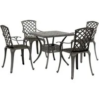 vidaXL 5-Tlg Garten-Essgruppe aus Aluminiumguss - Elegante Garten-Essgruppe für entspannte Stunden im Freien. Robustes Material sorgt für Langlebigkeit. Ergonomisches Design mit komfortablen Stühlen und praktischem Schirmloch im Tisch.