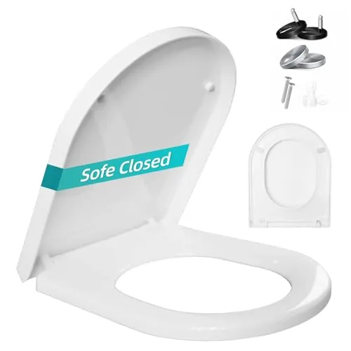 Toilettendeckel mit Absenkautomatik, WC Sitz mit Absenkautomatik, Klodeckel mit Quick Release Funktion, Antibakterielle Klobrille in D Form, Weiß Toilettensitz, bis 200 kg, Robuster Kunststoff