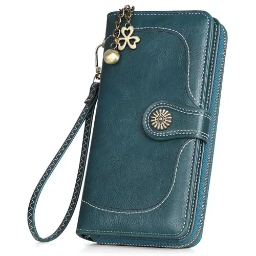 RRANCharltu Geldbörse Damen Leder Portemonnaie Damen groß im Langformat Gross Geldbeutel mit Reißverschluss Druckknopf und vielen Fächern