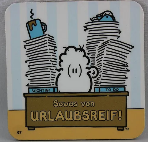 Sheepworld - 81053 - Untersetzer, Nr. 37, Urlaubsreif, Kork, 9,5cm x 9,5cm