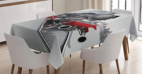 ABAKUHAUS Dampfmaschine Tischdecke, Bahnzug Kunst, Pflegeleicht mit Modernster Druck Technologie Waschbar und Personalisiert, 140 x 200 cm, Grau Rot
