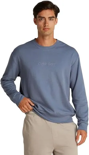 Calvin Klein Herren Sweatshirt mit Rundhalsausschnitt, Blau (Grisaille) - Sweatshirts für Herren, ikonisches Design aus angenehmem Baumwoll-Frottee, ideal für Alltag und Sport mit optimaler Passform und Bewegungsfreiheit.