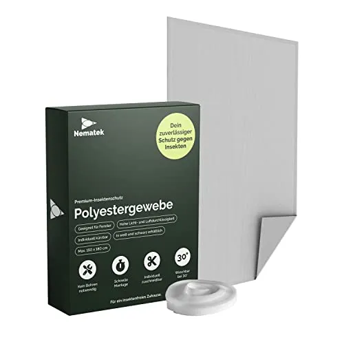 Nematek Polyester Fliegennetz Fenster - Fliegengitter Fenster ohne Bohren - Fliegengitter zum Kleben - individuell zuschneidbar - Fliegengitter (Schwarz, 100x100 cm)