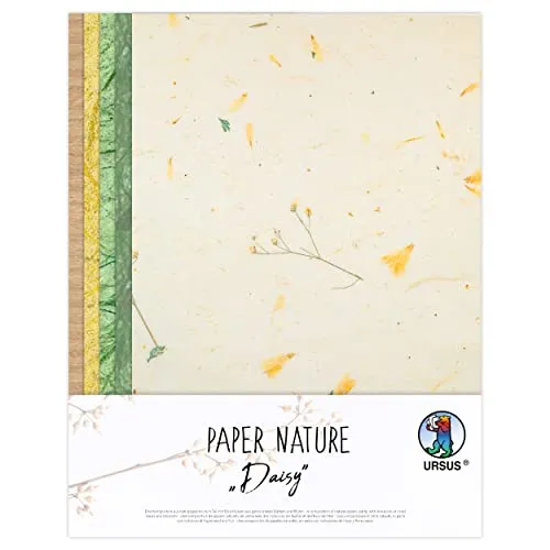 Ursus 61620002 - Naturpapiere Daisy, 10 Blatt, 23 x 33 cm, mit Graspapier und Strohseide, für kreative Bastelarbeiten, Natur