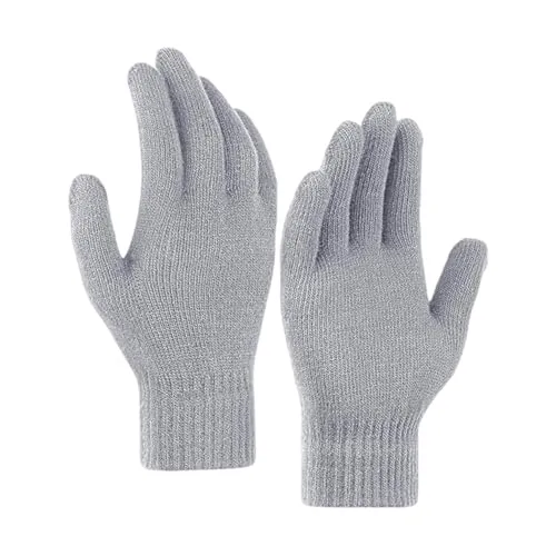 Heré Mood Winterhandschuhe Damen Herren, Warme Strickhandschuhe aus 100% Polyacryl, Thermo, elastisch & atmungsaktiv, Unisex Handschuhe gegen Kälte für Alltag, Outdoor, Fahrrad, Laufen (Hellgrau)
