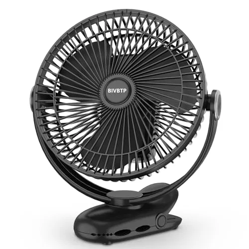 BIVBTP Tragbarer Clip-On-Ventilator 20cm mit 10000mAh Akku in schwarz von BIVBTP