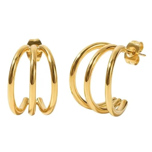 NH10001811 Creolen 3fach Edelstahl Gold Ohrringe 1,9 cm Damenohrringe Ohrschmuck Kreolen Damenschmuck Damencreolen Edelstahlcreolen (Gold)