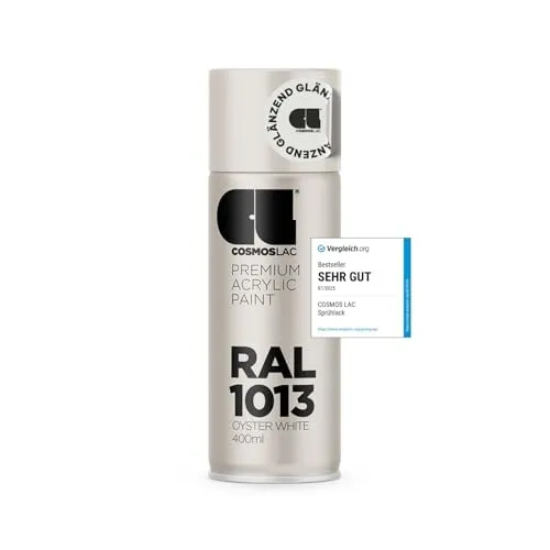 COSMOS LAC Acryllack austern weiß, glänzend Sprühdose in vielen RAL Farbtönen - 400ml Spraydose perfekt für DIY, Upcycling und andere Lackierarbeiten geeignet (RAL 1013 - Auster Weiß)