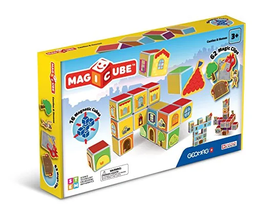 Geomag MAGICUBE Castles&Homes 87 Teile Magnetisches Spielzeug für Kinder, Geschenk für Jungen und Mädchen im Alter von 1 2 3 4 5 6 Jahren, magnetische Konstruktionen, Kinderspielzeug
