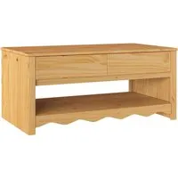 vidaXL Couchtisch mit Schubladen aus Eiche 99 x 55 x 45 cm - Eleganter Couchtisch aus massivem Kiefernholz mit zwei Schubladen für praktischen Stauraum – ideal für stilvolle Wohnzimmer und vielseitige Dekorationsmöglichkeiten.