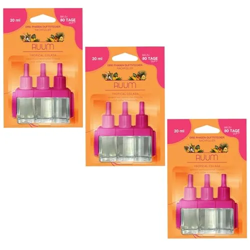 RUUM Nachfüllflakons 3er Pack je 20 ml Tropical Colada - Hochwertiger Raumduft Nachfüller - Kompatibel mit Febreze & Ambi Pur 3Volution Duftstecker - Lufterfrischer Nachfüller für Duftvielfalt