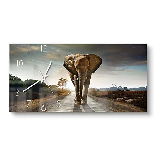 DEQORI Glasuhr Elefant auf Asphalt 60x30 cm in braun von DEQORI