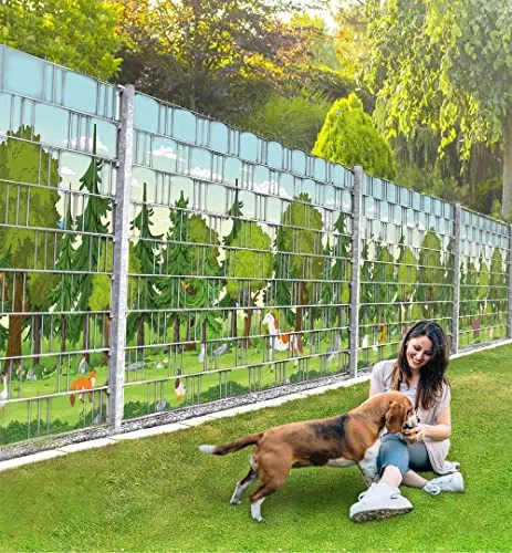 MyMaxxi Felder Zaunsichtschutz | Wald Design für Doppelstabmattenzaun - Hochwertiger Sichtschutz mit einseitigem Waldmotiv (Rückseite weiß) in 2,50m x 1,80m. Einfaches Einflechten, perfekt für mehr Privatsphäre im Garten. Made in Germany – inklusive Klemmschienen!