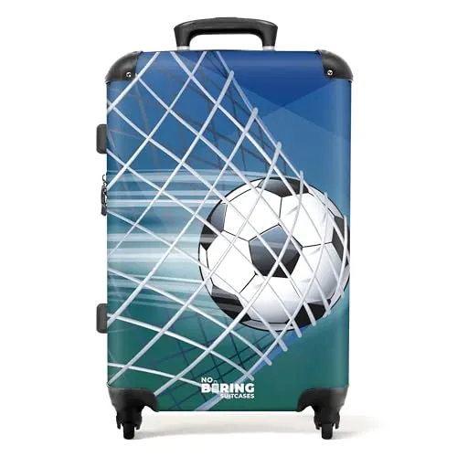 NoBoringSuitcases.com® Fußball Reisekoffer für Kinder - Mittelgroßer Hartschalenkoffer (67x43x25cm) mit 72 Litern Volumen, ideal für Flugreisen. Robustes ABS-Material, integriertes Zahlenschloss und einzigartiges Design für kleine Fußballfans.