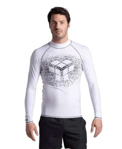 Arena Herren Mens Rash Vest L/S Graphic Shirt - UV-Schutz Shirt für aktive Herren - Funktionsshirt mit UV-Schutz UPF 40+, schnelltrocknendes Material und OEKO-TEX STANDARD 100 Zertifizierung, ideal für Schwimmen und Aktivitäten in der Sonne.
