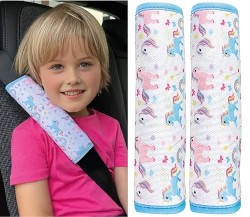 HECKBO 2x Kinder Auto Gurtpolster Gurtschutz mit Einhorn Unicorn Motiv - Sicherheitsgurt Polster für Kinder Babys