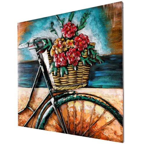 Wandbild Metallbild Relief Unikat Strandfahrrad Blumen 3D Bild handgefertigt