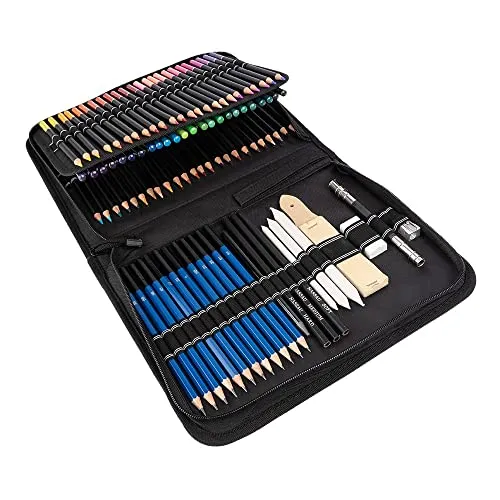 Ideen mit Herz Hochwertiges Zeichen-Sortiment | Buntstifte-Mappe | professionelle Mal-Stifte mit Tasche | Künstler-Set | Blei-Stift | Graphit-Stifte | Zeichnen und Malen | 96-teilig